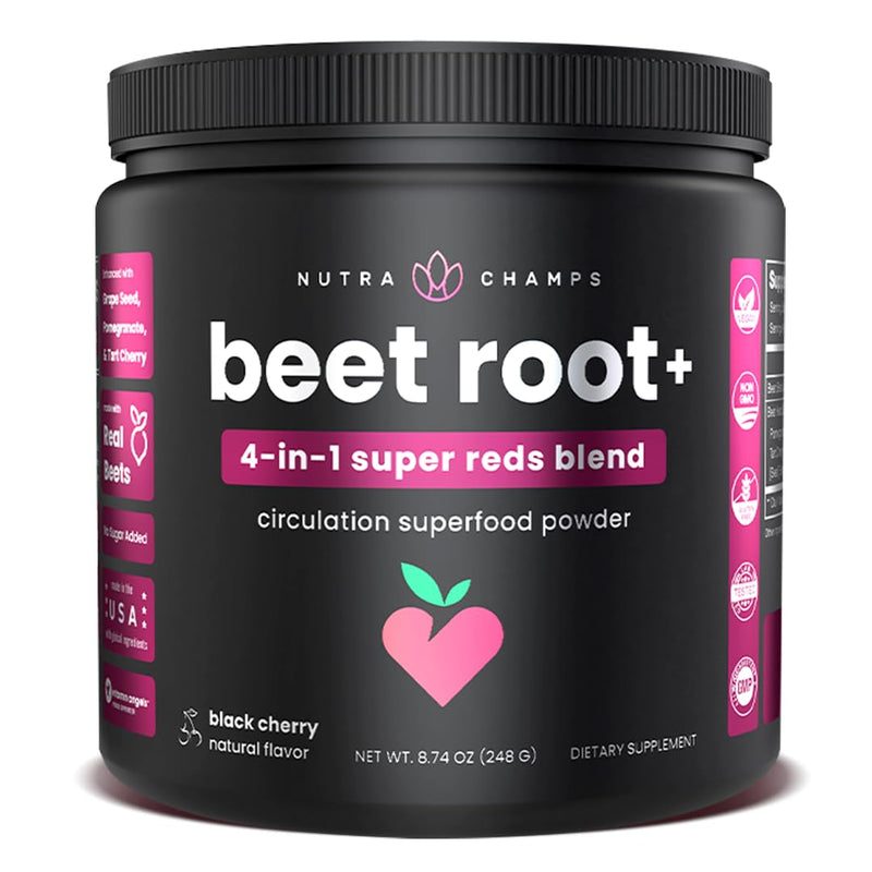 Beet Root Powder Circulation Supplement | Superfood Powder Nitric Oxide Supplement with Beetroot Juice Super Reds Powder & Grape Seed Extract | No Sugar Beet Supplement - 8.74 Oz